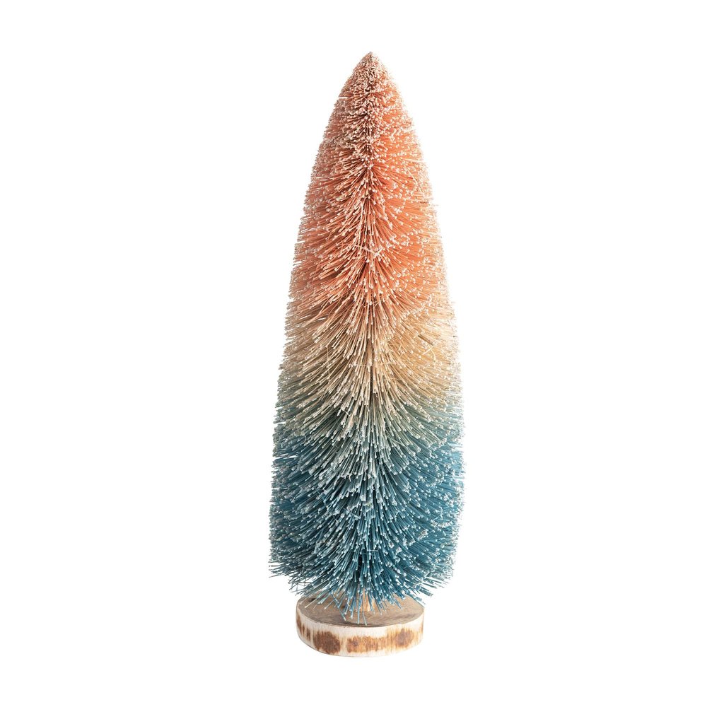 Creative Co-Op Sisal Bottle Brush Tree with Wood Base, Pink to Blue Ombre