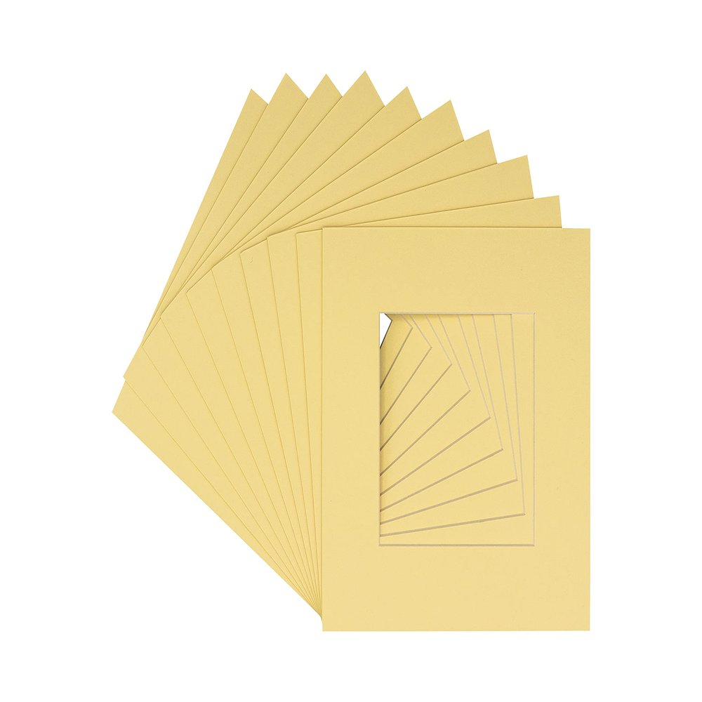CountryArtHouse Soft Yellow Acid Free 7x7 Square Picture Frame Mat with White Core Bevel Cut for 5x5 Pictures - Fits 7x7 Frame