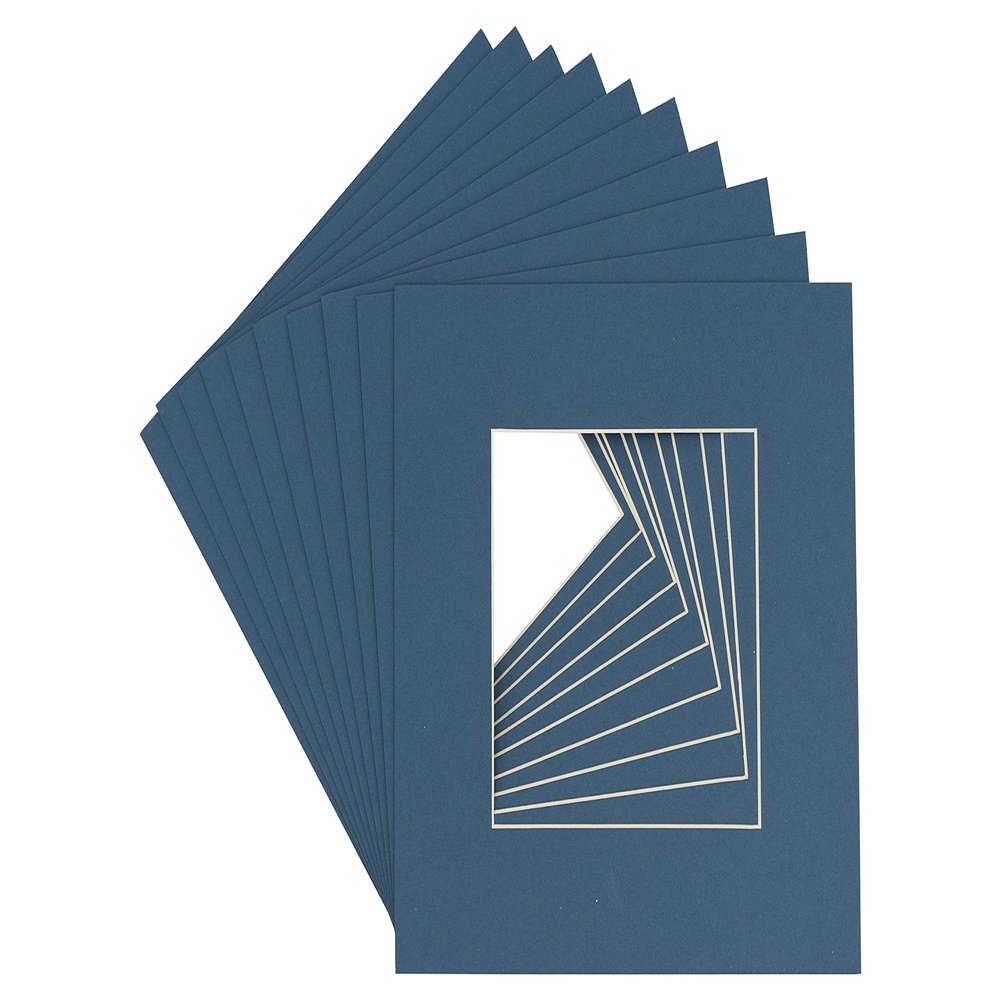 CountryArtHouse Steel Blue Acid Free 7x7 Square Picture Frame Mat with White Core Bevel Cut for 5x5 Pictures - Fits 7x7 Frame