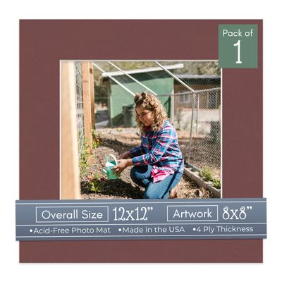 CountryArtHouse Maroon Acid Free 12x12 Picture Frame Mats with White Core Bevel Cut for 8x8 Pictures - Fits 12x12 Frame - One Mat - with Bag & Backing