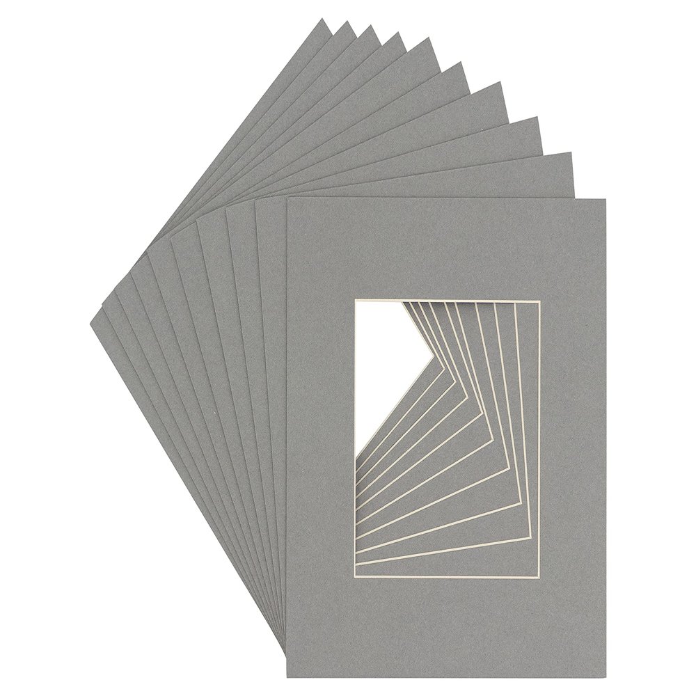 CountryArtHouse Mid Grey Acid Free 7x7 Square Picture Frame Mat with White Core Bevel Cut for 5x5 Pictures - Fits 7x7 Frame