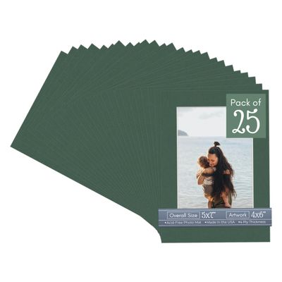 CountryArtHouse Hunter Green Acid Free 5x7 Picture Frame Mats with White Core Bevel Cut for 4x6 Pictures - Fits 5x7 Frame - Pack of 25 Mats