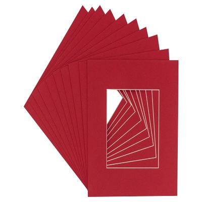 CountryArtHouse Deep Red Acid Free 7x7 Square Picture Frame Mat with White Core Bevel Cut for 5x5 Pictures - Fits 7x7 Frame