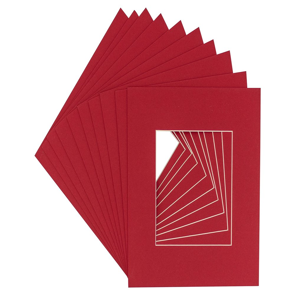 CountryArtHouse Deep Red Acid Free 7x7 Square Picture Frame Mat with White Core Bevel Cut for 5x5 Pictures - Fits 7x7 Frame