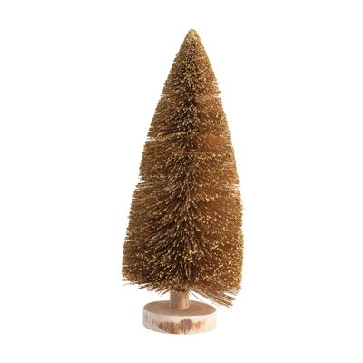 Creative Co-Op Sisal Bottle Brush Tree with Wood Base, Gold Color