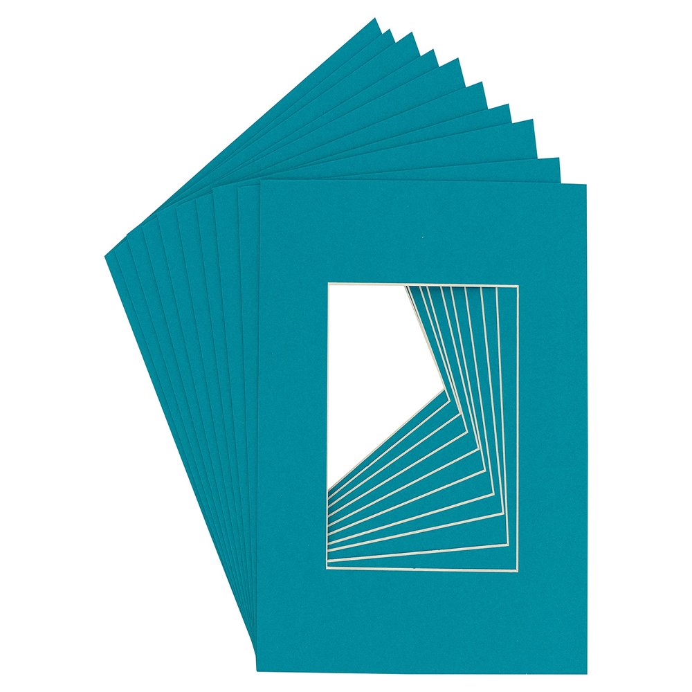 CountryArtHouse Teal Acid Free 7x7 Square Picture Frame Mat with White Core Bevel Cut for 5x5 Pictures - Fits 7x7 Frame