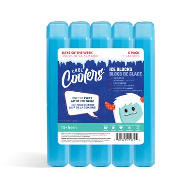 Cool Coolers by Fit + Fresh, 5 Pack Days of the Week Ice Blocks, Compact & Reusable Ice Packs for Lunch Boxes & Coolers, Blue