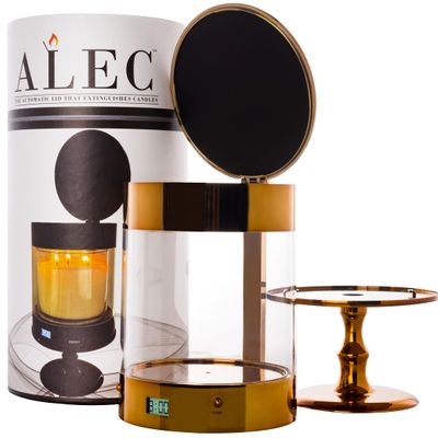 ALEC {Old Plastic Model} Clear Hurricane Automatic Candle Holder & Extinguisher with Rechargeable Timer Lid & Stand | Small Bronze Pillar & Votive Candle Holders for Home Centerpiece Table Decorations