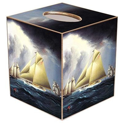 Marye-Kelley Nautical Sailboat Paper Mache Tissue Box Cover