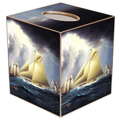 Marye-Kelley Nautical Sailboat Paper Mache Tissue Box Cover