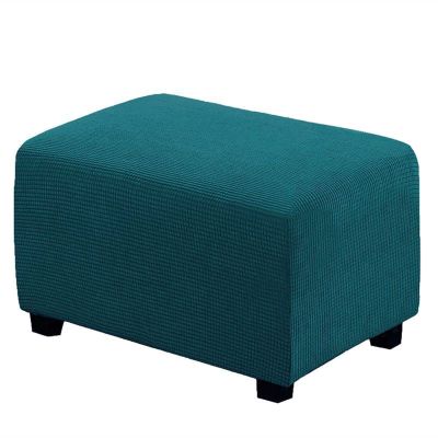 YSLJW Waterproof Stretch Footstool Cover Ottoman Slipcover Protector Pouffe Rectangle Slip Cover (Color : Teal, Size : Small)