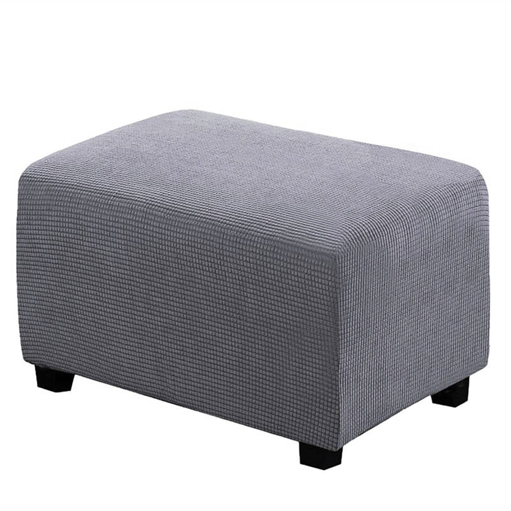 YSLJW Waterproof Stretch Footstool Cover Ottoman Slipcover Protector Pouffe Rectangle Slip Cover (Color : LightGrey, Size : Small)