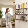 BIXIRAO Industrial Wall Mounted Iron Floating Pipe Shelves/Shelving/Racks/Storage/Bookcases/Brackets, DIY Open Bookshelves, Retro Black (4-Tier Shelf Brackets with 3 Boards) view 2