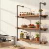 BIXIRAO Industrial Wall Mounted Iron Floating Pipe Shelves/Shelving/Racks/Storage/Bookcases/Brackets, DIY Open Bookshelves, Retro Black (4-Tier Shelf Brackets with 3 Boards) view 3