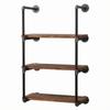 BIXIRAO Industrial Wall Mounted Iron Floating Pipe Wood Shelves/Shelving/Racks/Storage/Bookcases/Brackets, DIY Open Bookshelves/Shelving for Kitchen/Office, Retro Black, Brown view 1