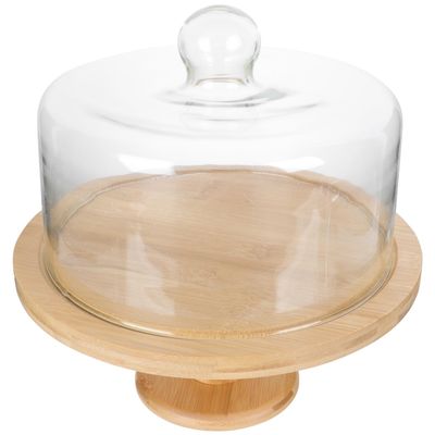 DOITOOL Simple Wedding Cake Stand Dessert Display Rack with Cover 10.62X7.87X7.87In Wooden Tray for Parties Weddings Bakeries and Food Presentation