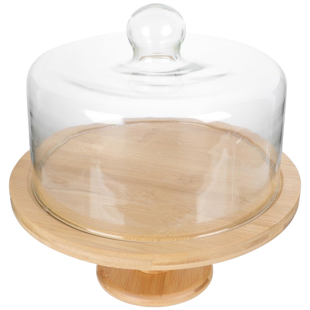 DOITOOL Simple Wedding Cake Stand Dessert Display Rack with Cover 10.62X7.87X7.87In Wooden Tray for Parties Weddings Bakeries and Food Presentation
