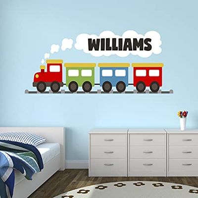 Personalized Train Name Wall Decal - Kids Nursery Trains Vinyl Wall Art Boys Bedroom Sticker (30"W x 12"H)