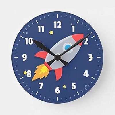 Kids Room Wall Clock Colourful Rocket Ship Outer Space Wood Clock 10 Silent Non-Ticking Quartz Battery Operated Clock Art for Vintage Farmhouse Living Room Bedroom Office Kitchen Birthday Wedding Gift