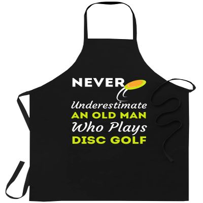 FunnyLazy Never Underestimate An Old Man That Plays Disc Golf T-Shirt Birthday Black Apron Kitchen Aprons - 1Size fits all for Men Women