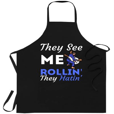 FunnyLazy Jiu Jitsu Shirt - They See Me Rollin They Hatin - great T-Shirt Birthday Black Apron Kitchen Aprons - 1Size fits all for Men Women