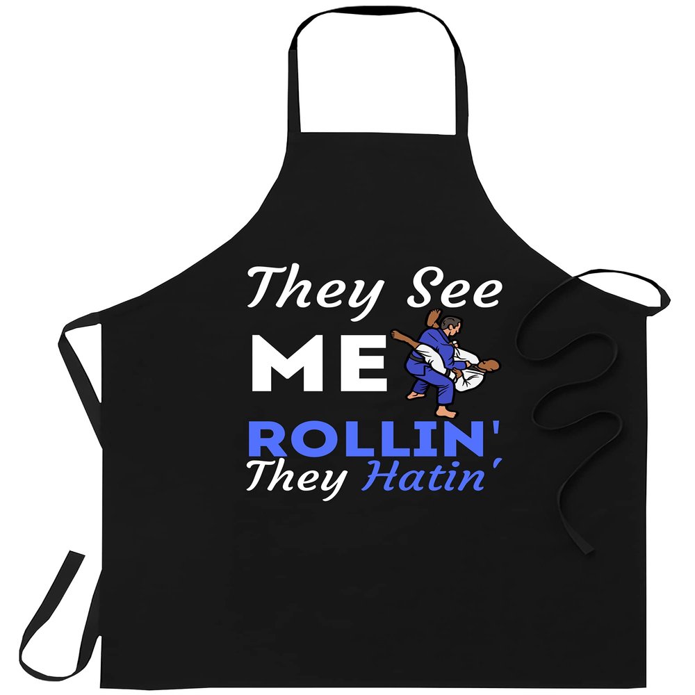 FunnyLazy Jiu Jitsu Shirt - They See Me Rollin They Hatin - great T-Shirt Birthday Black Apron Kitchen Aprons - 1Size fits all for Men Women