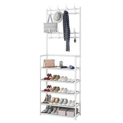 XINGLL Coat Rack Stand Clothes Rack Stand,16 Hooks,5 Tier Shelf,Portable Shoe Clothes Hat Storage Organzier,Ideal for Hall Bedroom Entryway Office (Color : White, Size : 60x26x172CM)
