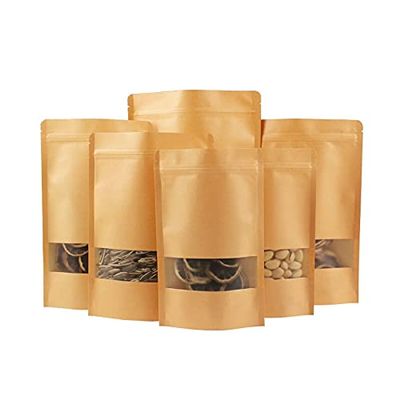 Crysdaralovebi 50pcs Kraft Paper Stand Up Zipper Bag with Window Resealable Zip Lock Closure Heat Seal for Food Packaging can be Customized (30X40cm 50pcs)