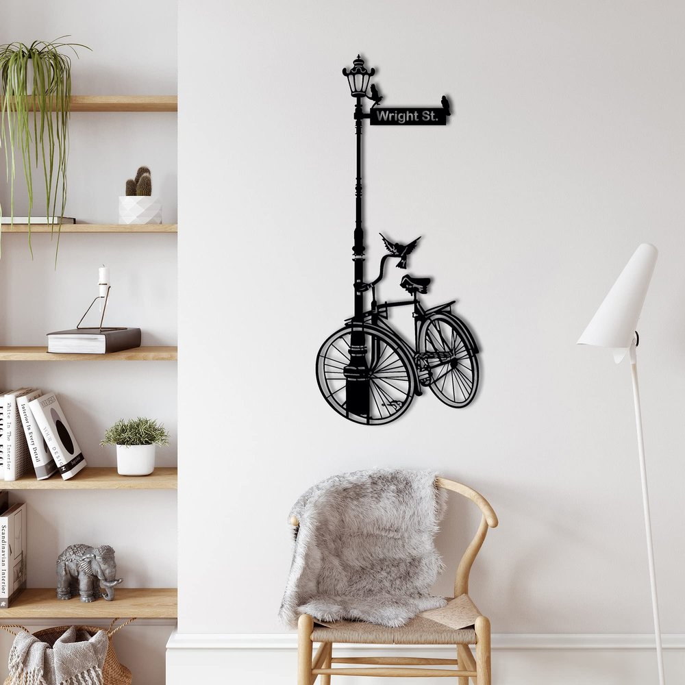 Metal Wall Decor, Latern And Bike,Home Decoration,Wall Sign, Metal Wall Art, Interior Decoration, Indoor Outdoor Hangings (*30"W x 69"H/77x175cm)