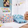Costzon Kids Couch, 2 in 1 Flip Open Children's Sofa w/Velvet Fabric, Storage Pockets, Toddler Armrest Chair Bed for Nap Play Sleep, Ideal Gift for 0-4 Years Old Baby Boys Girls, Dinosaur view 2