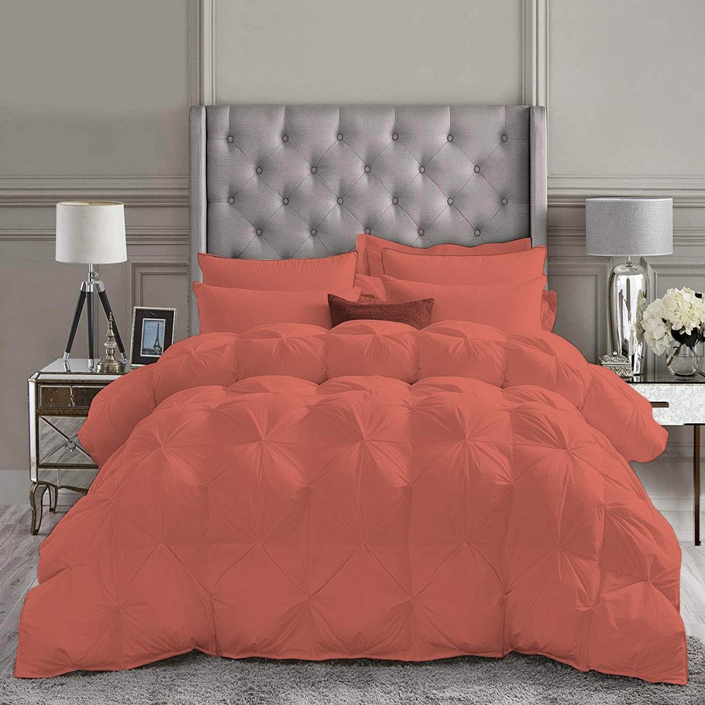 All Season Comforter Summer Cooling 1 Piece Comforter King/Cal-King Size, Pinch Pleat Design, Premium Baffle Box, 800 Thread Count 100% Egyptian Cotton - Brick Red