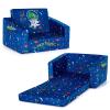 Costzon Kids Couch, 2 in 1 Flip Open Children's Sofa w/Velvet Fabric, Storage Pockets, Toddler Armrest Chair Bed for Nap Play Sleep, Ideal Gift for 0-4 Years Old Baby Boys Girls, Blue Space view 1