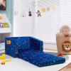 Costzon Kids Couch, 2 in 1 Flip Open Children's Sofa w/Velvet Fabric, Storage Pockets, Toddler Armrest Chair Bed for Nap Play Sleep, Ideal Gift for 0-4 Years Old Baby Boys Girls, Blue Space view 2
