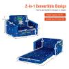 Costzon Kids Couch, 2 in 1 Flip Open Children's Sofa w/Velvet Fabric, Storage Pockets, Toddler Armrest Chair Bed for Nap Play Sleep, Ideal Gift for 0-4 Years Old Baby Boys Girls, Blue Space view 3