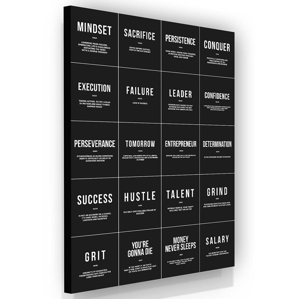 20x Entrepreneur Definitions Wall Art Office Decor Canvas Print, Inspirational Modern Art Noun Verb Definitions Motivational Wall Art Quotes (36" x 24" in)