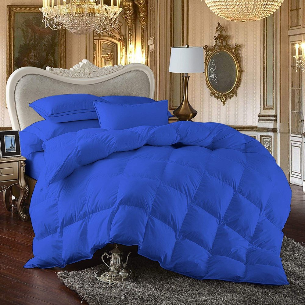 LinenEra 1 Piece 100% Pure Cotton All Season Comforter Twin-XL (68'' x 90'') 600 GSM Fill Power Buffy Soft Quilted with Corner Tabs Royal Blue