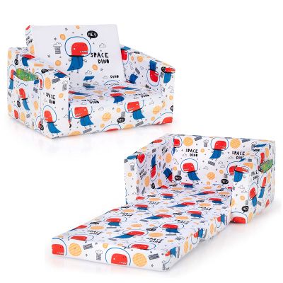 Costzon Kids Couch, 2 in 1 Flip Open Children's Sofa w/Velvet Fabric, Storage Pockets, Toddler Armrest Chair Bed for Nap Play Sleep, Ideal Gift for 0-4 Years Old Baby Boys Girls, White Space