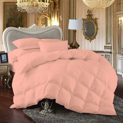 LinenEra 1 Piece 100% Pure Cotton All Season Comforter Full (90'' x 90'') 600 GSM Fill Power Buffy Soft Quilted with Corner Tabs Peach