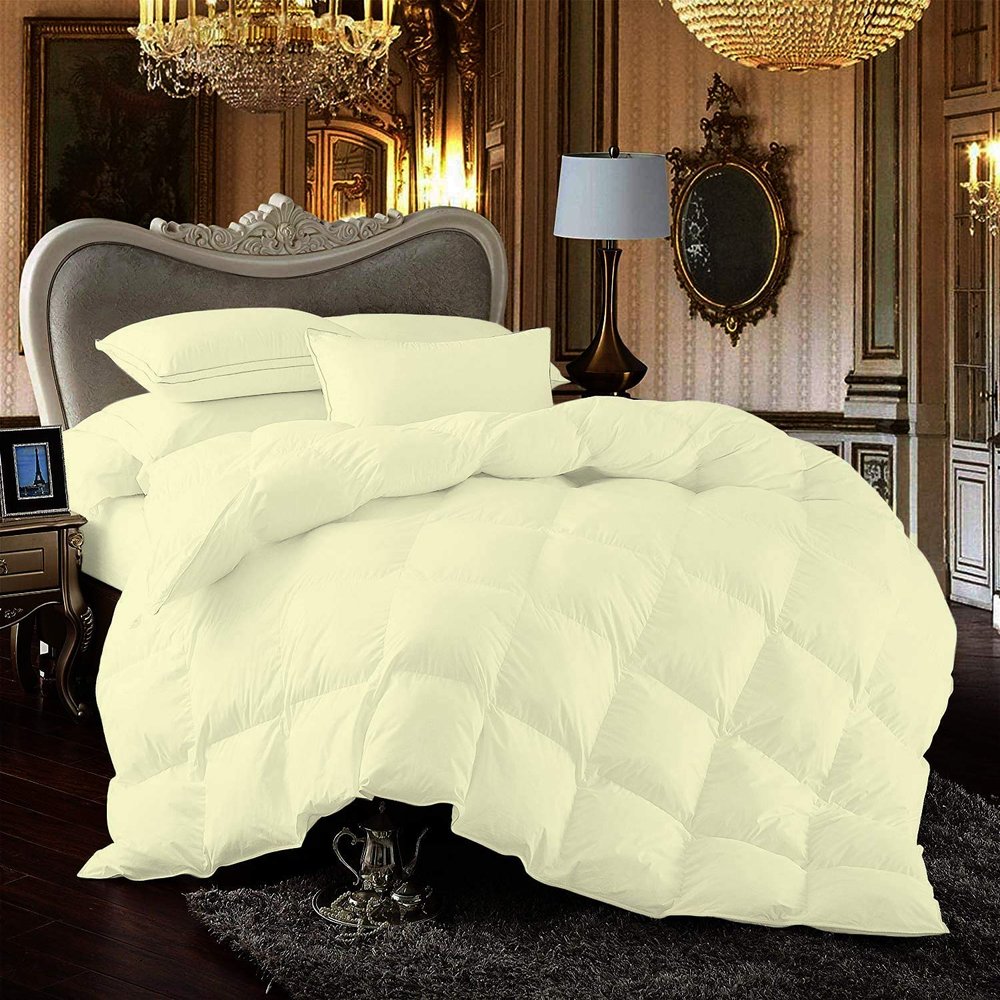 LinenEra 1 Piece 100% Pure Cotton All Season Comforter Full XL (82'' x 86'') 600 GSM Fill Power Buffy Soft Quilted with Corner Tabs Ivory