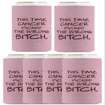 Breast Cancer Gifts For Women This Time Cancer Picked The Wrong B-tch 6-Pack Ultra Slim Can Coolers