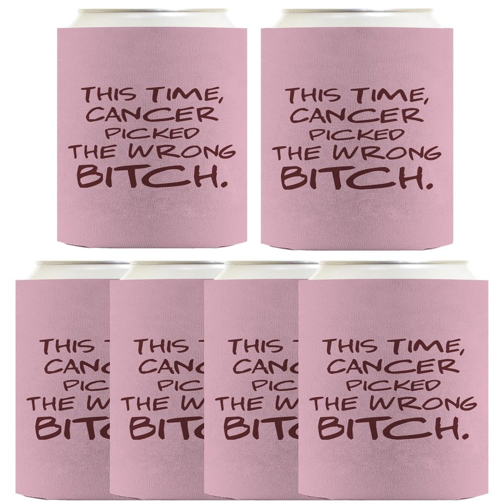 Breast Cancer Gifts For Women This Time Cancer Picked The Wrong B-tch 6-Pack Ultra Slim Can Coolers