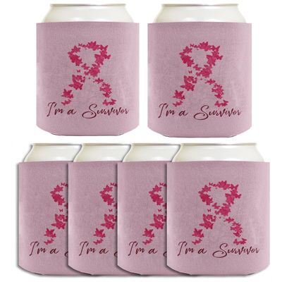 Breast Cancer Gifts For Women Beat Cancer I'm A Survivor 6-Pack Can Drink Sleeves