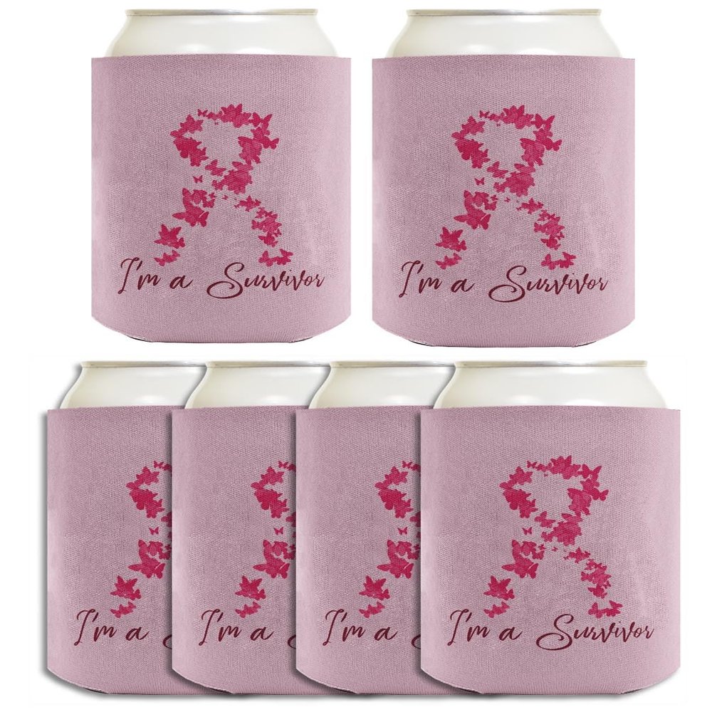 Breast Cancer Gifts For Women Beat Cancer I'm A Survivor 6-Pack Can Drink Sleeves