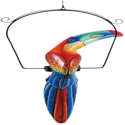 25" Inch Hand Painted Wooden Toucan Bird Hanging Statue RED Blue