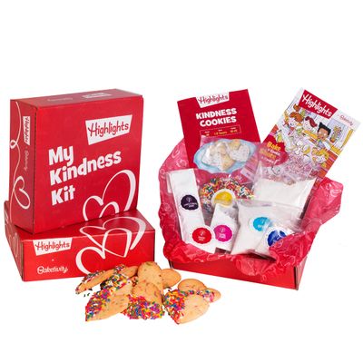 Kids Baking Kit by Baketivity + Highlights Magazine Booklet | Kindness Themed Baking Set for Kids | DIY Arts and Crafts Set | Heart Shaped Sprinkle Cookies | Kosher