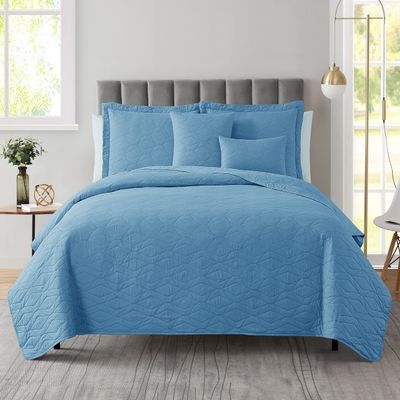 Clara Clark Quilts King Size - All Season Bedspread Coverlet Set, Pinsonic Weave Lightweight Bedding Set - 7 Piece King Quilt Set with Pillow Shams, Ellipse - Blue Heaven