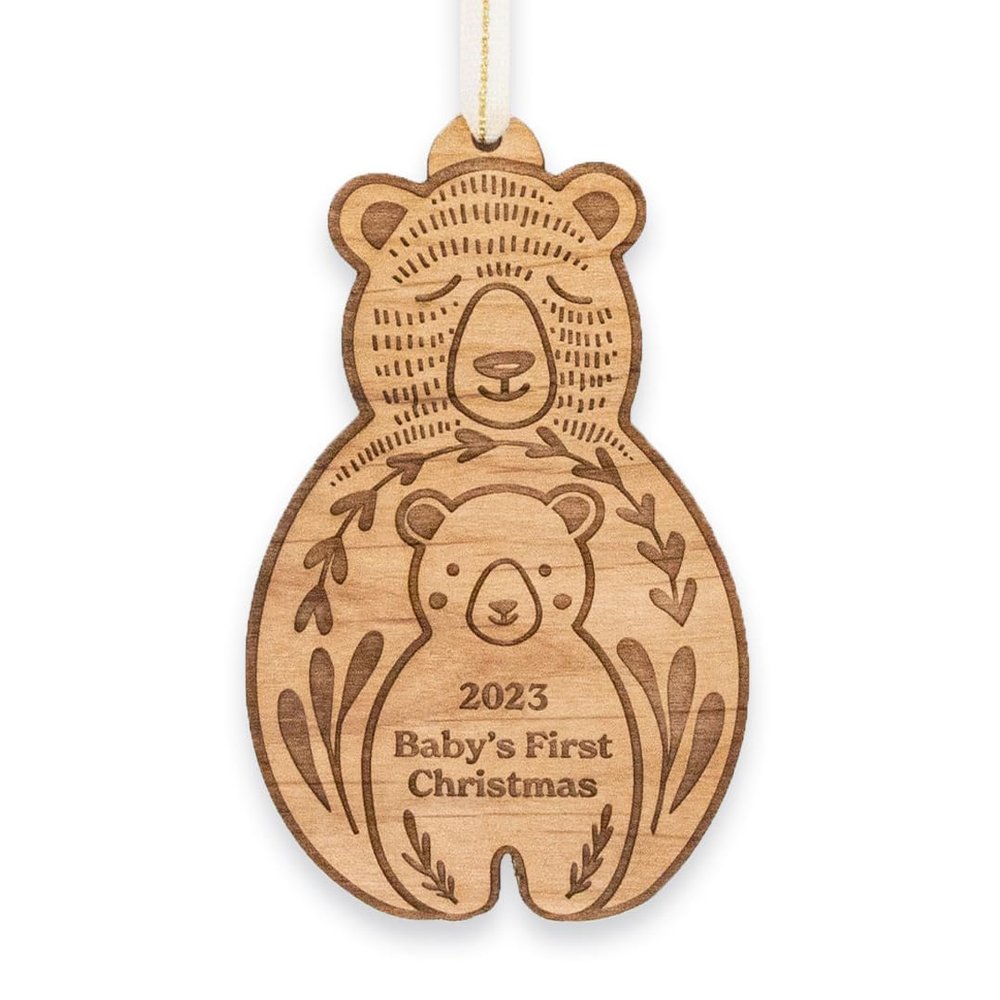Baby's First Christmas Bear And Cub 2024 Laser Cut Wood Ornament [Christmas, Holiday, Love, Anniversary, Personalized Gifts, Custom Message, Stocking Stuffers]