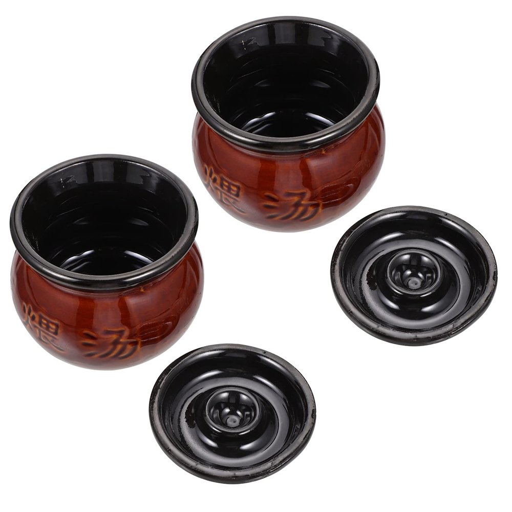 2pcs Soup Tiled Jar Hot Stew Pot Warming Serving Rice Large Dish Noodle Boiler Soup Warmer Lids Pan Ceramic Casserole Kitchen Cooking Utensil Kitchen Gadget Coffee Earthenware