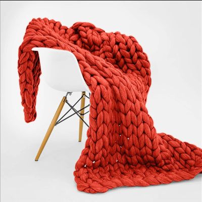 Chunky Knit Blanket,Chunky Knit Throw In Natural,Cosy Throw Blankets,Handmade Chunky Knit Blanket,Beautiful Home Decor Throw,for Bedroom,Living Room,Yoga Mat Rug ( Color : Red , Size : 200x200cm )