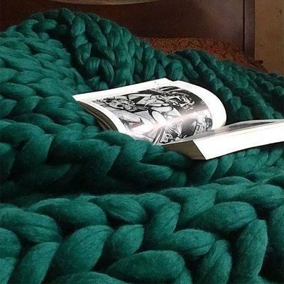 Chunky Knit Blanket,Chunky Knit Throw In Natural,Cosy Throw Blankets,Handmade Chunky Knit Blanket,Beautiful Home Decor Throw,for Bedroom,Living Room,Yoga Mat Rug ( Color : Green , Size : 120x150cm )
